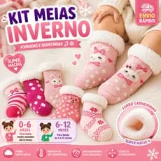 Meia Infantil Carneirinho Meias de Bebe Forradas Estampas Meninas 06 - 12 Meses