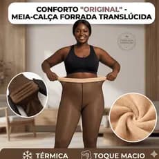 Meia-Calça Plus Size Térmica Forrada Peluciada Translúcida de Lã Feminina Super Elástica Plus 220g