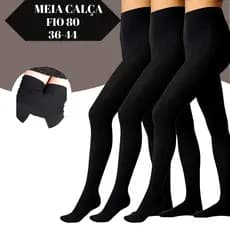 Meia Calça Fio 80 Preta Grossa Forrada Feminina Inverno Meia Calça Zero Transparencia 38 ao 44