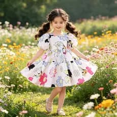 Crianças Vestidos Menina Da Criança Mickey Mouse Margarida Dos Desenhos Animados Manga Puff Estilo Pastoral Coreano