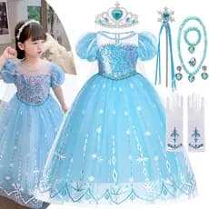 Meninas Elsa Princesa Bolha Manga Vestido Neve Rainha Cosplay Traje Crianças Vestidos De Festa De Aniversário Car