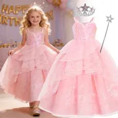 Vestido De Princesa De Luxo Com Lantejoulas Rosa Para Meninas , Formal Sem Alças Crianças , Fantasia De Carnaval