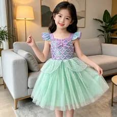 Crianças Meninas Sereia Vestido De Princesa Mangas Voadoras Tule Tutu Para Festa De Aniversário Cosplay Traje