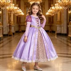 Rapunzel Vestido De Princesa Para Meninas , Festa De Aniversário , Roupas Infantis , Roxo , Infantil