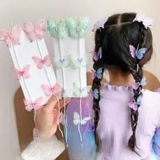 Grampo De Cabelo Borboleta Infantil Acessório Com Corrente De Pérola
