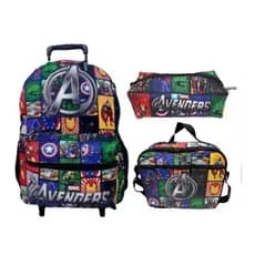 Kit mochila escolar avengers rodinha duas astes (vingadores) + toalinha