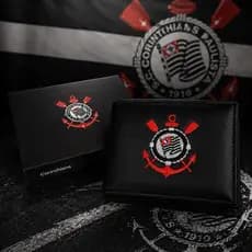 Carteira Masculina Do Corinthians Couro Bordada Porta Cartões E Documentos