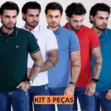 Kit 5 Camisetas Camisa Polo Masculina Bordada Algodão Camisas Casual Várias Cores Camiseta
