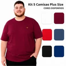 Kit 5 Camisetas Masculina 100% Algodão Gola Redonda Plus Size Camisa Gola O