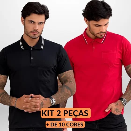 Kit 2 Camisetas Camisa Polo Masculina Bolso Algodão Camisas Casual Várias Cores Camiseta Gola Polo Plus Size Trabalho
