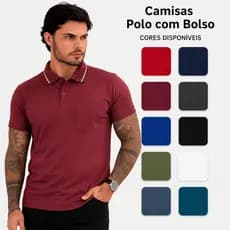 Camisa Polo Masculina Com Bolso Gola Camiseta Básica Casual Algodão Manga Curta