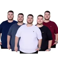 Kit 5 Camisetas Masculinas Básicas Tamanho Grande Gola Redonda Plus Size Algodão G1 ao G4