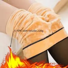 Meia-Calça Térmica Forrada Peluciada Translúcida de Lã Feminina Super Elástica Slim 220g-Tamanho Unico