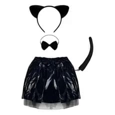 Fantasia Kit 4pçs Infantil Gatinho Halloween Menina Saia Top