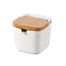 Saleiro Porcelana Para Mesa Com Tampa E Colher Açucareiro