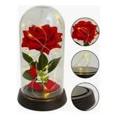 FLOR NA CÚPULA ROSA ARTIFICIAL PRESENTE DECORATIVO LUZ LED P