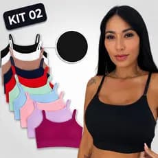 Kit 2 Top Canelado com Bojo Removível Alça Ajustável Fitness Academia