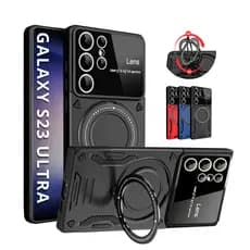 Capa Capinha Armor Anel Magnetica Safe P/ Galaxy S23 Ultra - Carregamento Por Indução + Proteção De Câmera