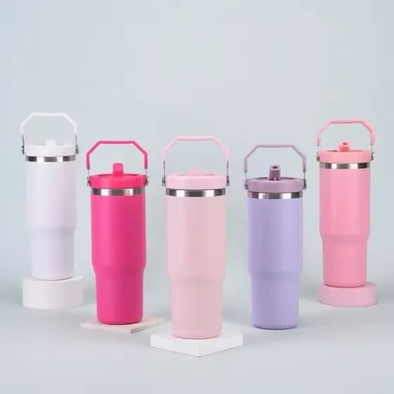 Garrafa térmica de 600/900 ml, com canudo e alça, tampa articulada, feita de aço inoxidável.