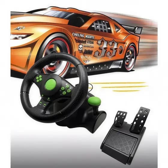 Volante Gamer Knup KP-5815A 4 em 1 Vibração Dual Shock 180° Compatível Xbox 360 PS2 PS3 PC