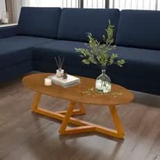 Mesa de Centro Sala Classic Oval com Pés em Madeira Maciça