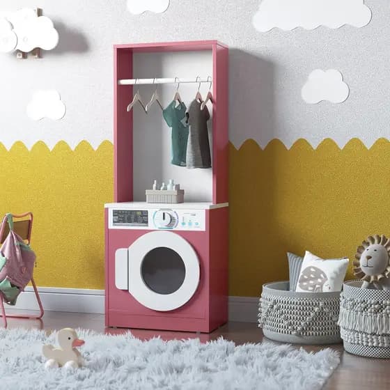 Lavanderia Infantil Bella Branca/Rosa com Cabideiro
