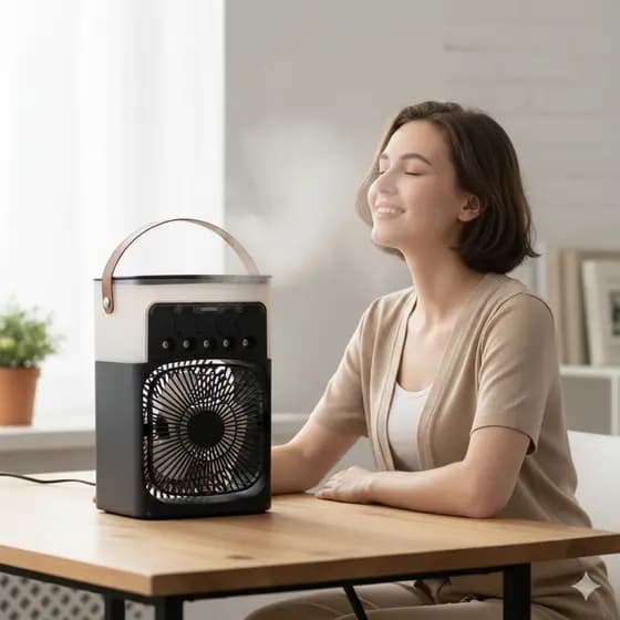 Climatizador Ventilador Umidificador Portátil com LED  3 Velocidades Bivolt – Cor Preta Verão Calor