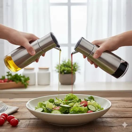 Kit 2 Porta Temperos Azeite Dosador Vinagre Shoyo Molhos Galheteiro Inox Vidro Luxo 320ml Shoyo