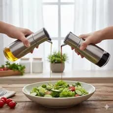 Kit 2 Porta Temperos Azeite Dosador Vinagre Shoyo Molhos Galheteiro Inox Vidro Luxo 320ml Shoyo