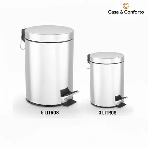 Lixeira Cesto de lixo Inox Redonda Cesto Interno com pedal 3L 5L Compacta Elegante Banheiro Cozinha