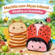 Mochila com Alças Infantil 3D - Abelha Joaninha Escolar Passeio Creche Volta ás aulas