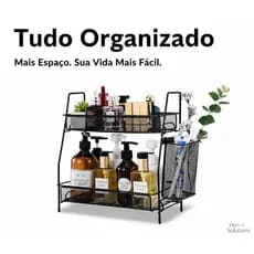 Organizador 2 Prateleiras Aramado Para Cosméticos Banheiro Cozinha Multiuso Universal Preto/Branco