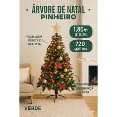 Árvore De Natal Pinheiro 1,80m 720 galhos - Verde