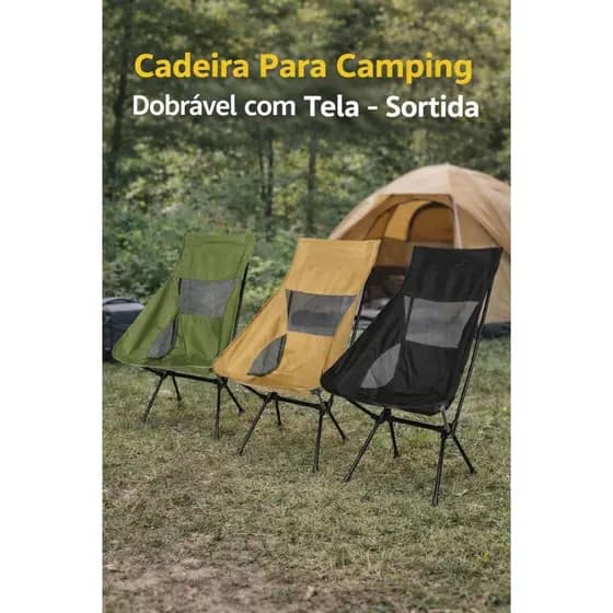 Cadeira Para Camping Dobrável com Tela - Cor Sortida até 100Kg Acampamento Pesca Rio Praia