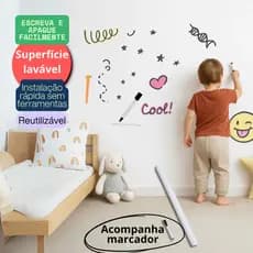 Papel de Parede Adesivo 2 Metros Escrever PVC Quadro Branco Lousa Com Marcador Criança Escritório