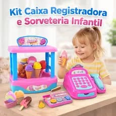 Kit Caixa Registrado + Sorveteira Infantil Comidinhas de Brinquedo Menina Completo Divertido