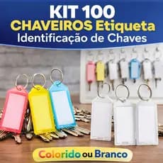 Kit 100 Chaveiros Etiqueta Identificação de Chave Branco ou Colorido Condomínio Escola Organização