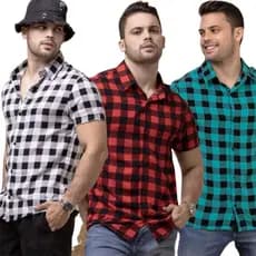 camisa xadrez masculina manga curta