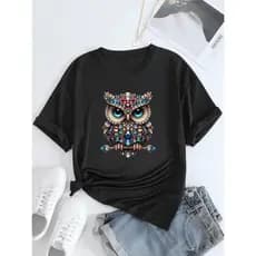 camiseta feminina Coruja manga curta moda basica estampa fofa blusinha P ao GG