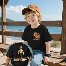 Camiseta Infantil Country Cowboy Estampa Costas e Frente Rodeio Texas Moda Agro Camisa 100% Algodão