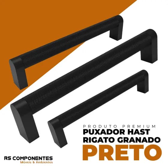 Puxador Rigato Haste Preto Fosco 160mm para Móveis Renna
