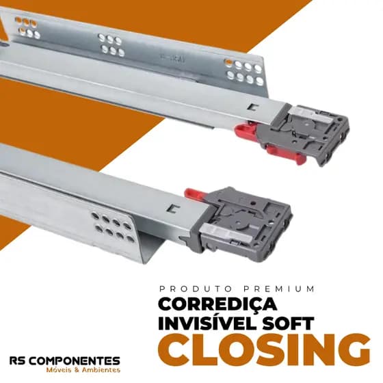 Par Corrediça Invisível 50cm Soft Close 30kg Metalnox