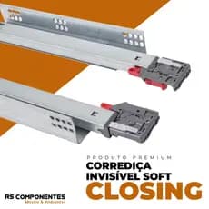 Par Corrediça Invisível 50cm Soft Close 30kg Metalnox