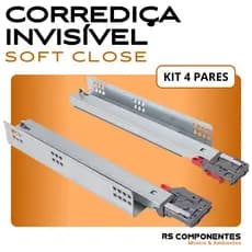 Kit 4 Pares Corrediça Invisível 45cm Soft Close 30kg Metalnox