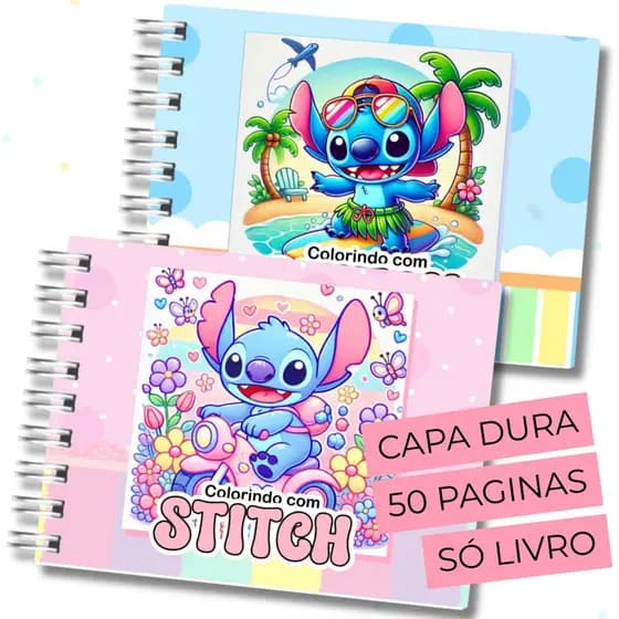 Livro de Colorir Stitch estilo Capa Dura 50 Folhas  Caderno de Desenho Pintura