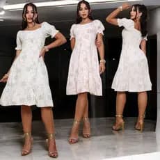 Vestido de Verao Feminino Midi Floral com Manga Tecido Viscolinho Premium Pre-lavada Forrado.
