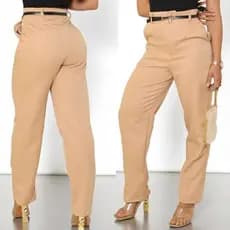 Calça Social Feminina Alfaiataria Cintura Alta Bege Reta Elegante Trabalho Escritório Casual.