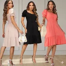 vestido feminino evangelico midi manga curta forrada M G GG tecido viscolinho lisa casual.