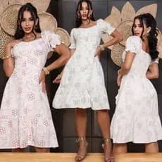 Vestido Feminino Midi Floral Manga Curta Evangelico -Viscolinho Premium Pre-lavada Moda Verão