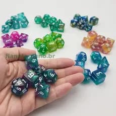 Dados Poliédricos Iridescentes com Glitter - Conjunto (D4, D6, D8, D10) para DND, Jogos de RPG, Jogos de Tabuleiro de Aventura e Festas Familiares